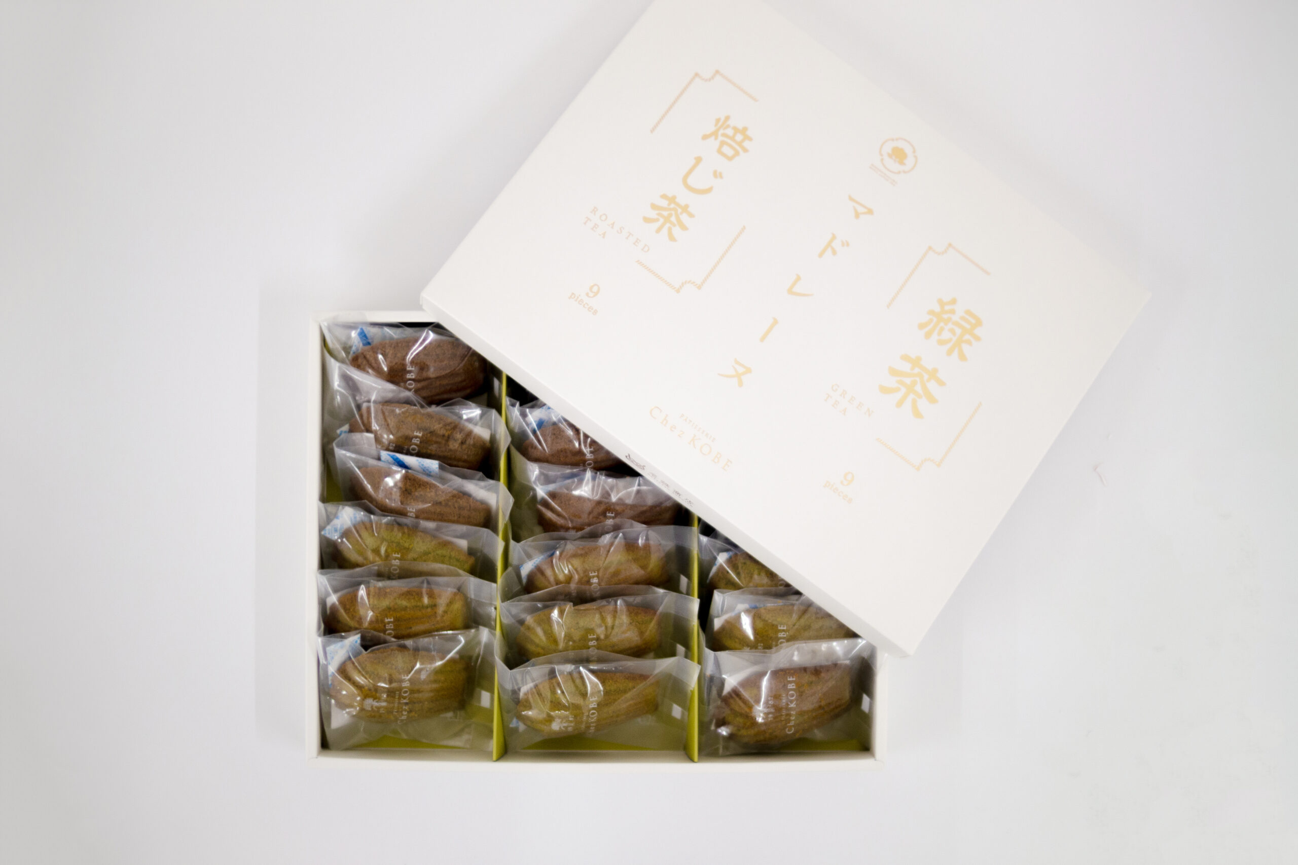白川茶の緑茶・ほうじ茶マドレーヌ　18個入(各９個)